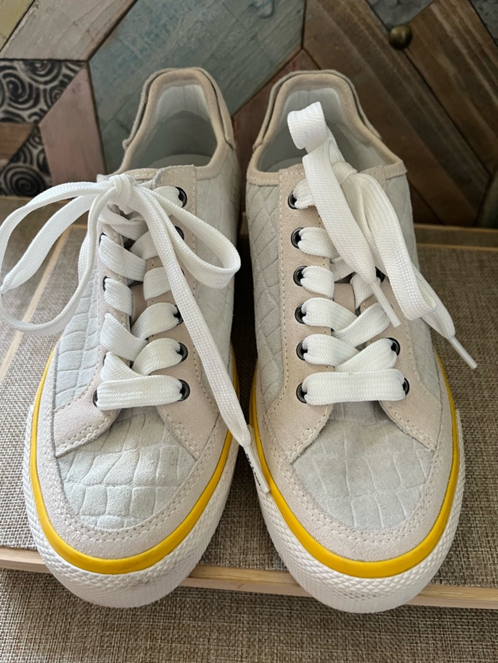 rag & bone Cream White Sneakers with Yellow Accent - Picture 5 of 9
